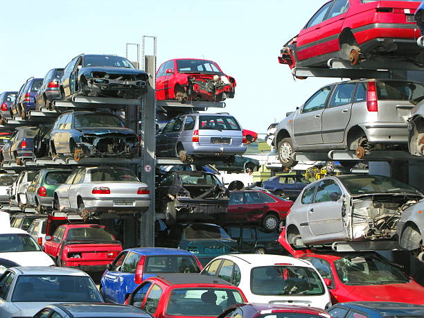 Cars waiting at the recycling center for the scrapping