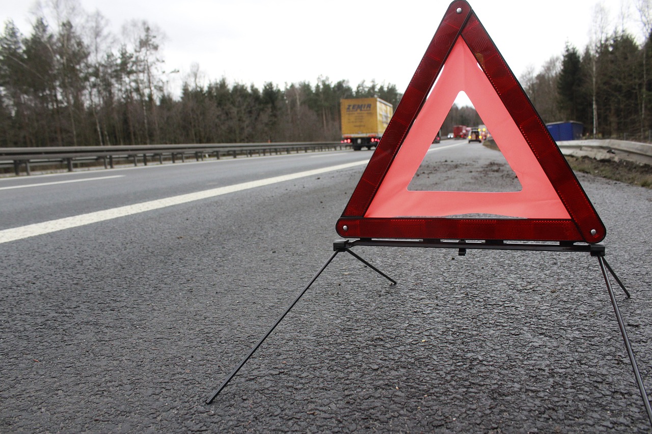 A warning triangle on the road