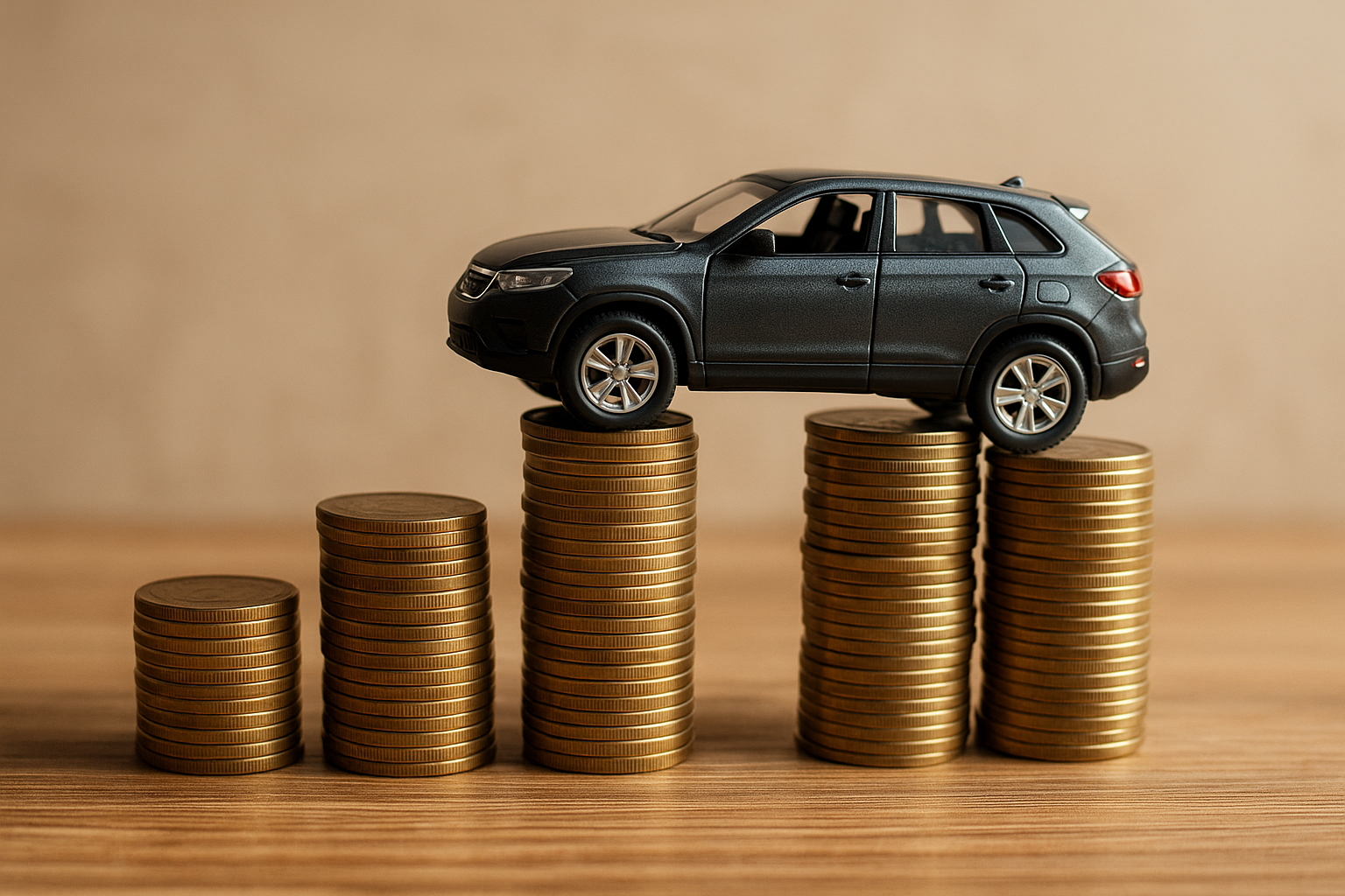 SUV on stacked coins symbolizing car value and financing